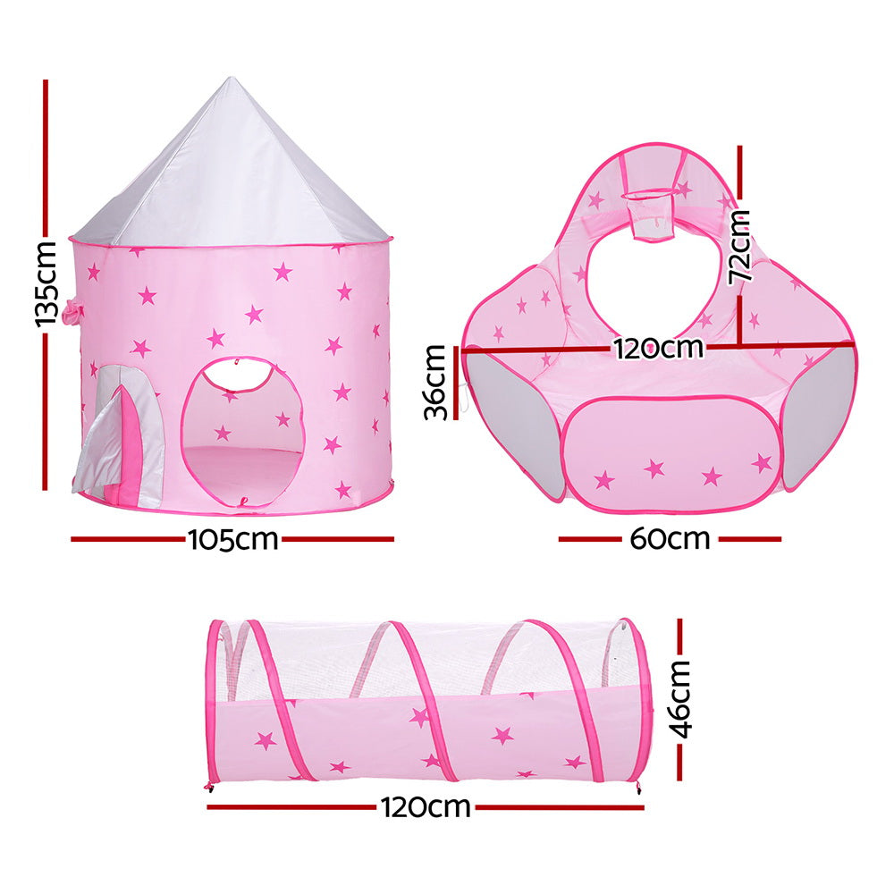 Pretend Play: Keezi Kids Playhouse Play Tent Pop Up Castle Crawl Tunnel Basketball Hoop Pink