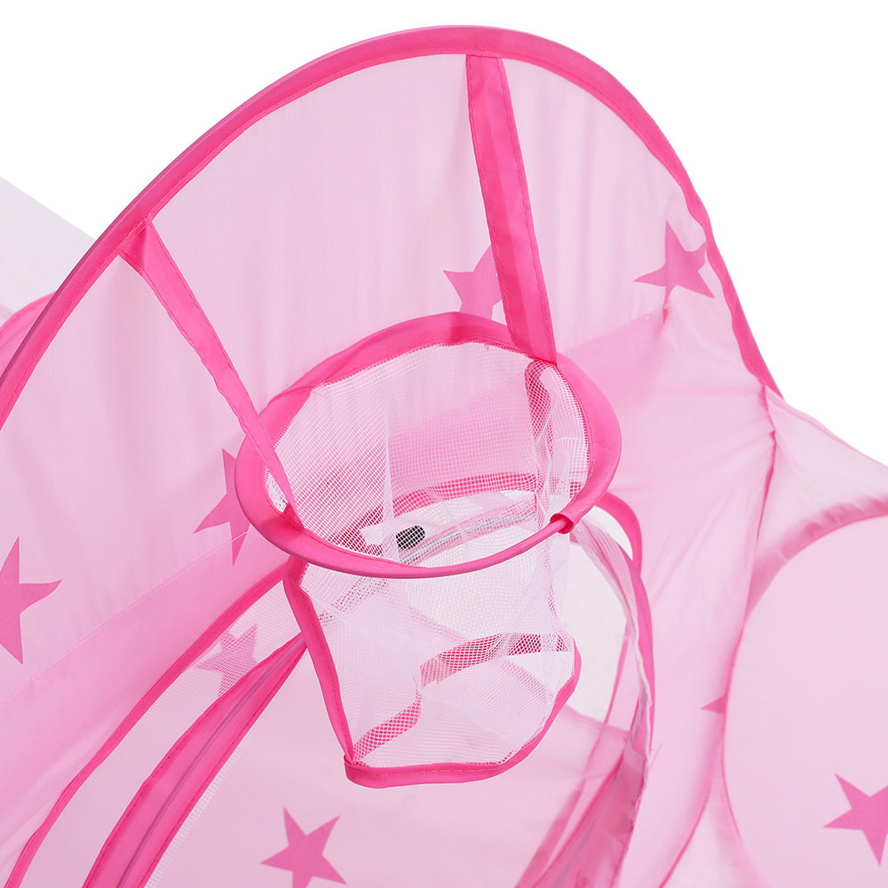 Pretend Play: Keezi Kids Playhouse Play Tent Pop Up Castle Crawl Tunnel Basketball Hoop Pink