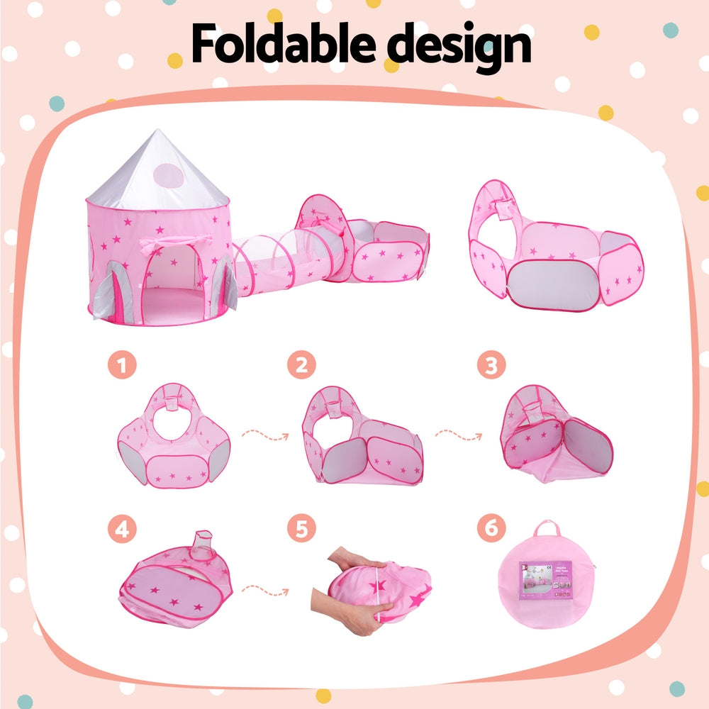 Pretend Play: Keezi Kids Playhouse Play Tent Pop Up Castle Crawl Tunnel Basketball Hoop Pink