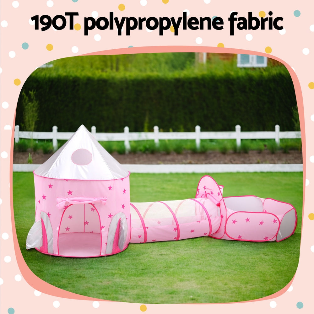 Pretend Play: Keezi Kids Playhouse Play Tent Pop Up Castle Crawl Tunnel Basketball Hoop Pink