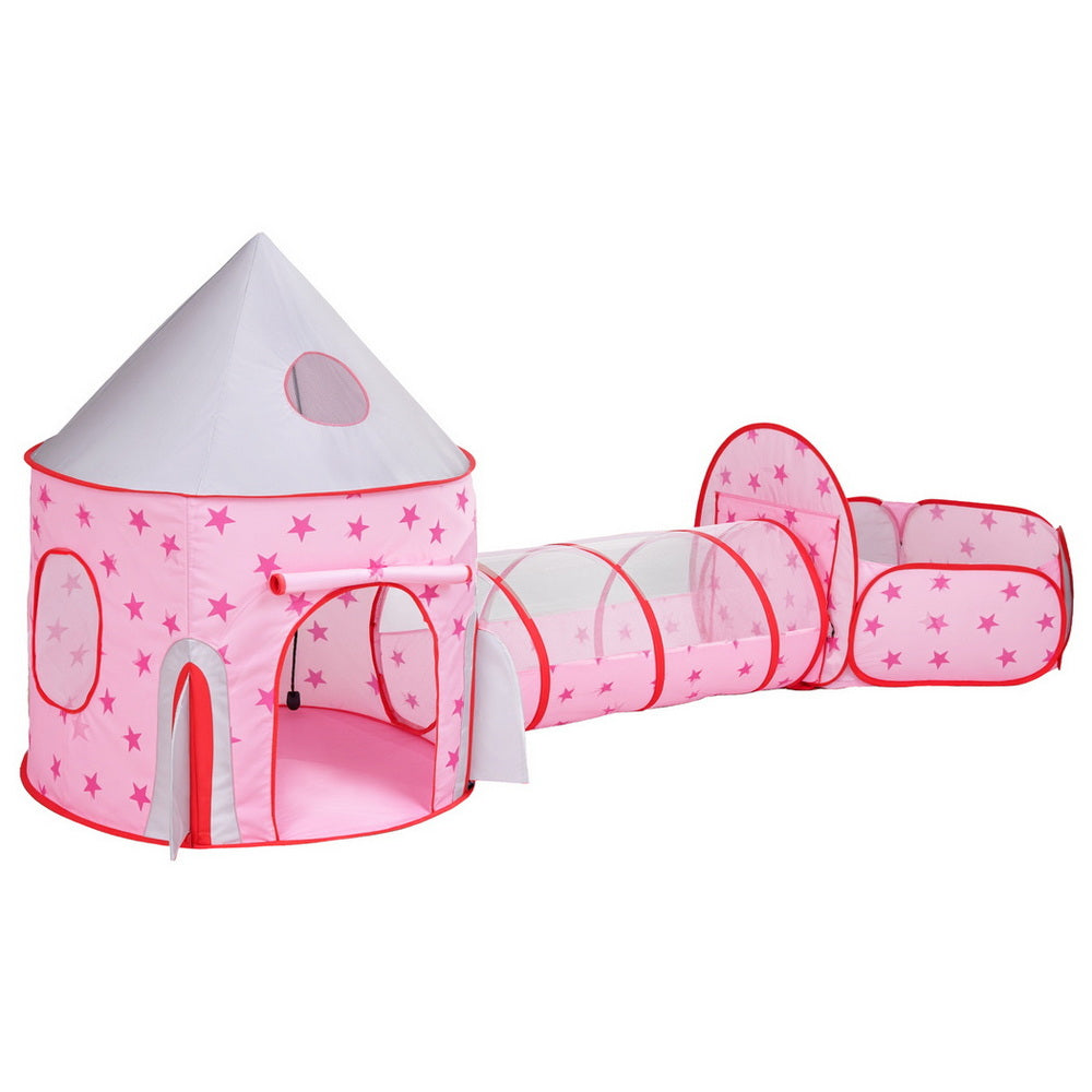 Pretend Play: Keezi Kids Playhouse Play Tent Pop Up Castle Crawl Tunnel Basketball Hoop Pink