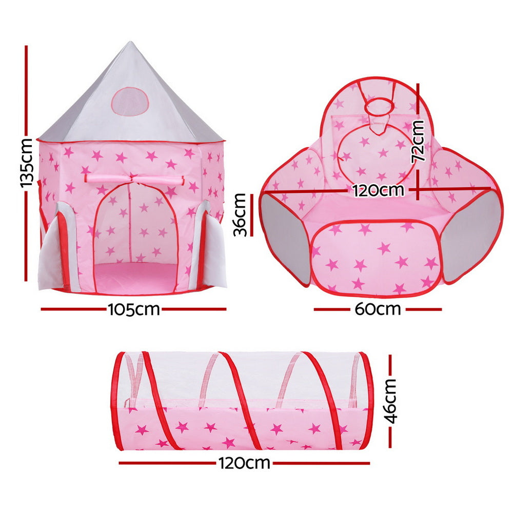 Pretend Play: Keezi Kids Playhouse Play Tent Pop Up Castle Crawl Tunnel Basketball Hoop Pink