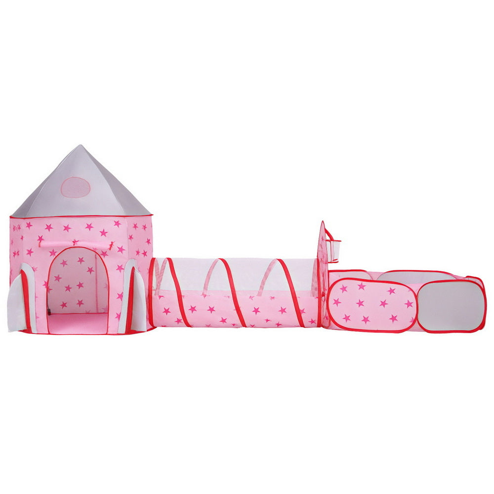 Pretend Play: Keezi Kids Playhouse Play Tent Pop Up Castle Crawl Tunnel Basketball Hoop Pink