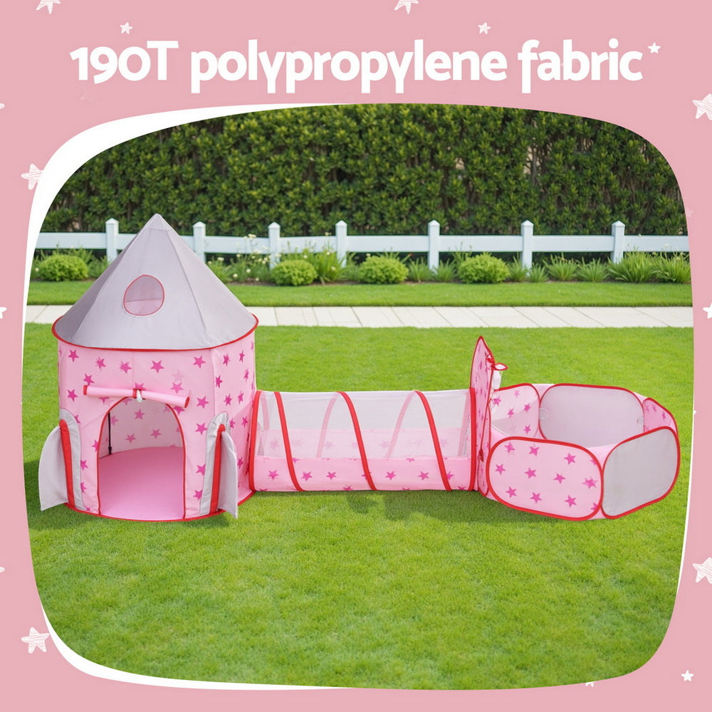 Pretend Play: Keezi Kids Playhouse Play Tent Pop Up Castle Crawl Tunnel Basketball Hoop Pink