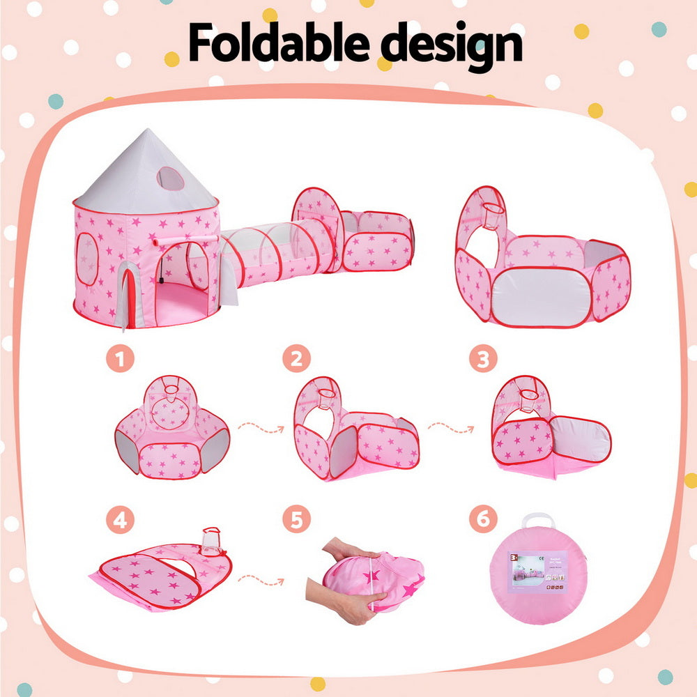 Pretend Play: Keezi Kids Playhouse Play Tent Pop Up Castle Crawl Tunnel Basketball Hoop Pink