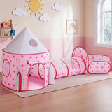 Keezi Kids Playhouse Play Tent Pop Up Castle Crawl Tunnel Basketball Hoop Pink