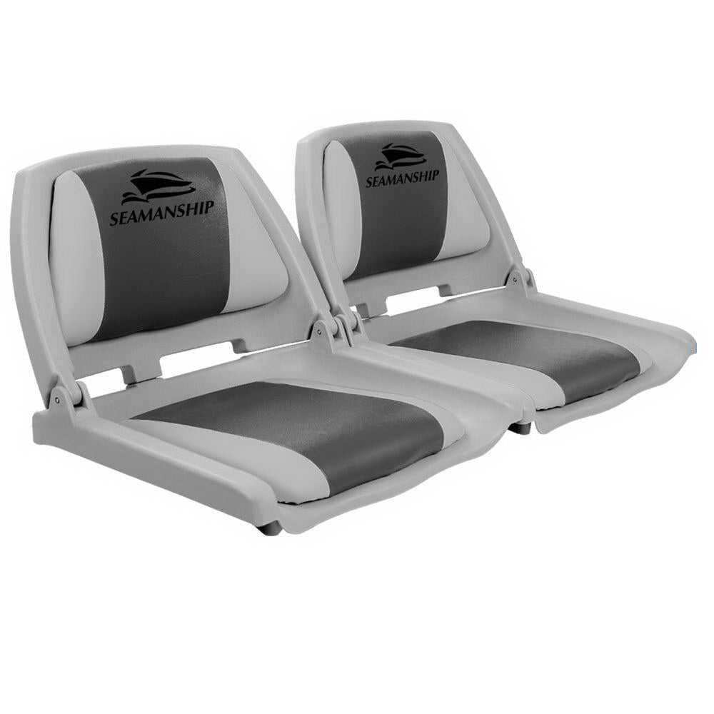 Boating Accessories: Seamanship 2X Folding Boat Seats Marine Seat Swivel Low Back 4cm Padding Grey