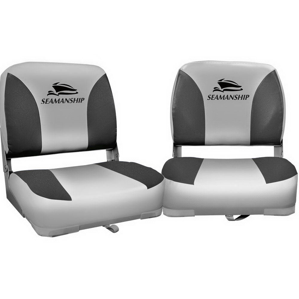 Boating Accessories: Seamanship 2X Folding Boat Seats Marine Swivel Low Back 13cm Padding Charcoal
