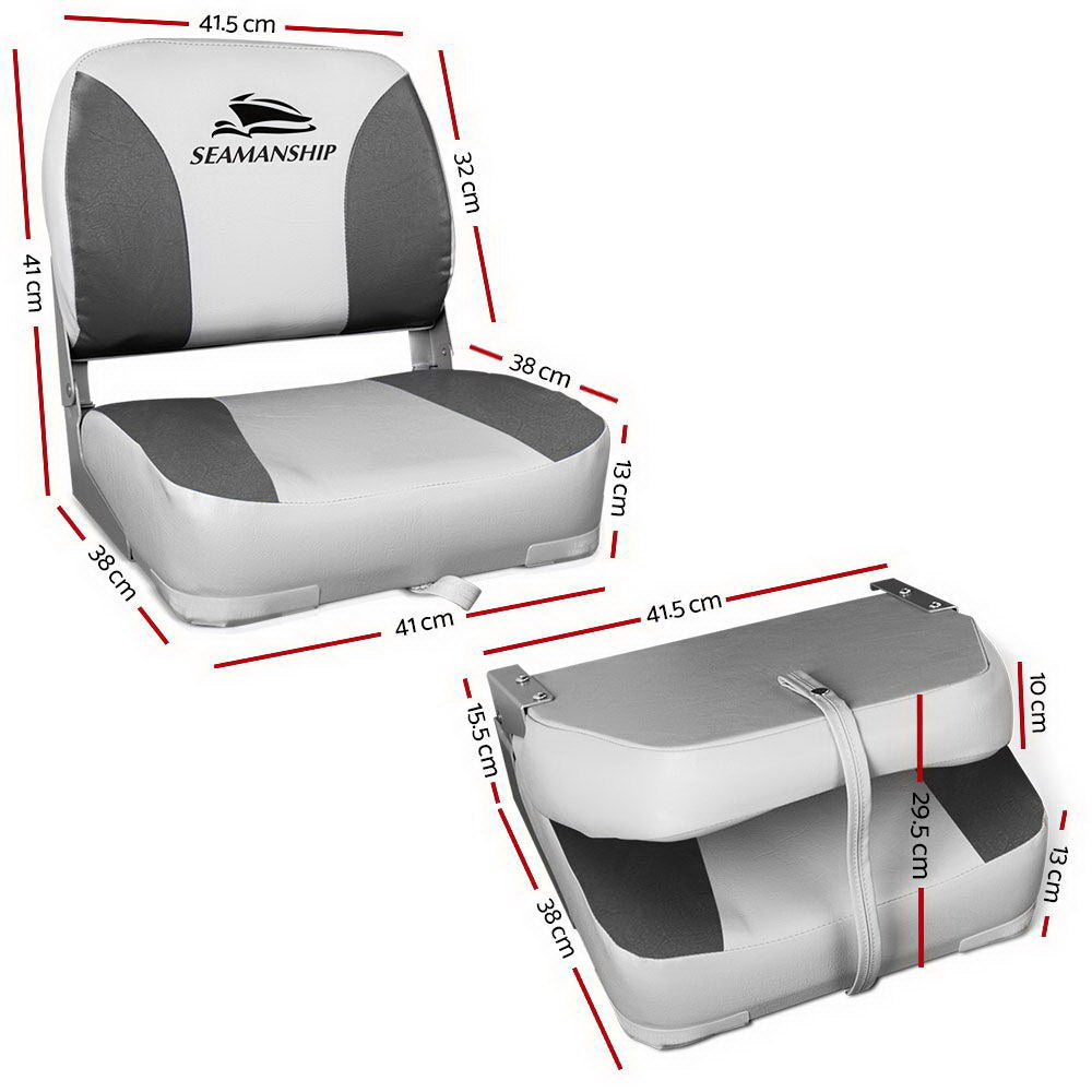 Boating Accessories: Seamanship 2X Folding Boat Seats Marine Swivel Low Back 13cm Padding Charcoal