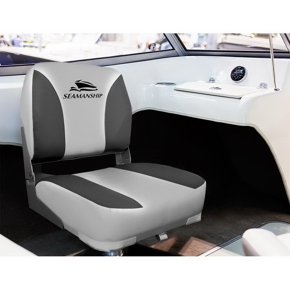 Boating Accessories: Seamanship 2X Folding Boat Seats Marine Swivel Low Back 13cm Padding Charcoal