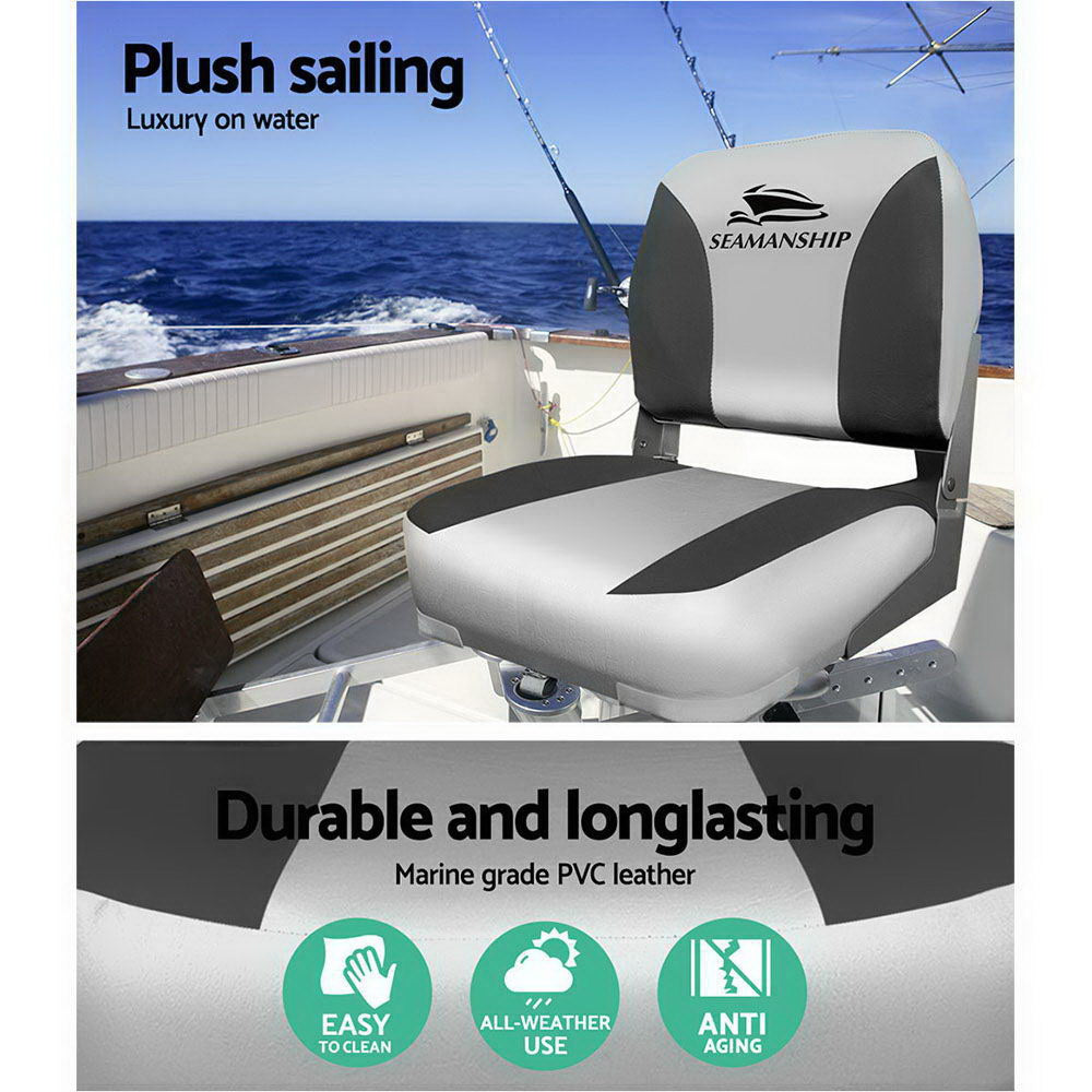 Boating Accessories: Seamanship 2X Folding Boat Seats Marine Swivel Low Back 13cm Padding Charcoal