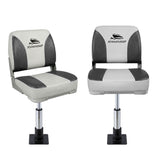 Boating Accessories: Seamanship 2X Folding Boat Seats with 2X Adjustable Pedestals 3446cm Marine Swivel Low Back 13cm Padding Charcoal