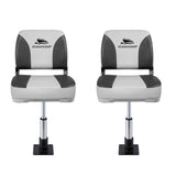 Boating Accessories: Seamanship 2X Folding Boat Seats with 2X Adjustable Pedestals 3446cm Marine Swivel Low Back 13cm Padding Charcoal