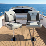 Boating Accessories: Seamanship 2X Folding Boat Seats with 2X Adjustable Pedestals 3446cm Marine Swivel Low Back 13cm Padding Charcoal