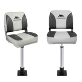 Boating Accessories: Seamanship 2X Folding Boat Seats with 2X Adjustable Pedestals 5575cm Marine Swivel Low Back 13cm Padding Charcoal