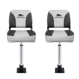 Boating Accessories: Seamanship 2X Folding Boat Seats with 2X Adjustable Pedestals 5575cm Marine Swivel Low Back 13cm Padding Charcoal