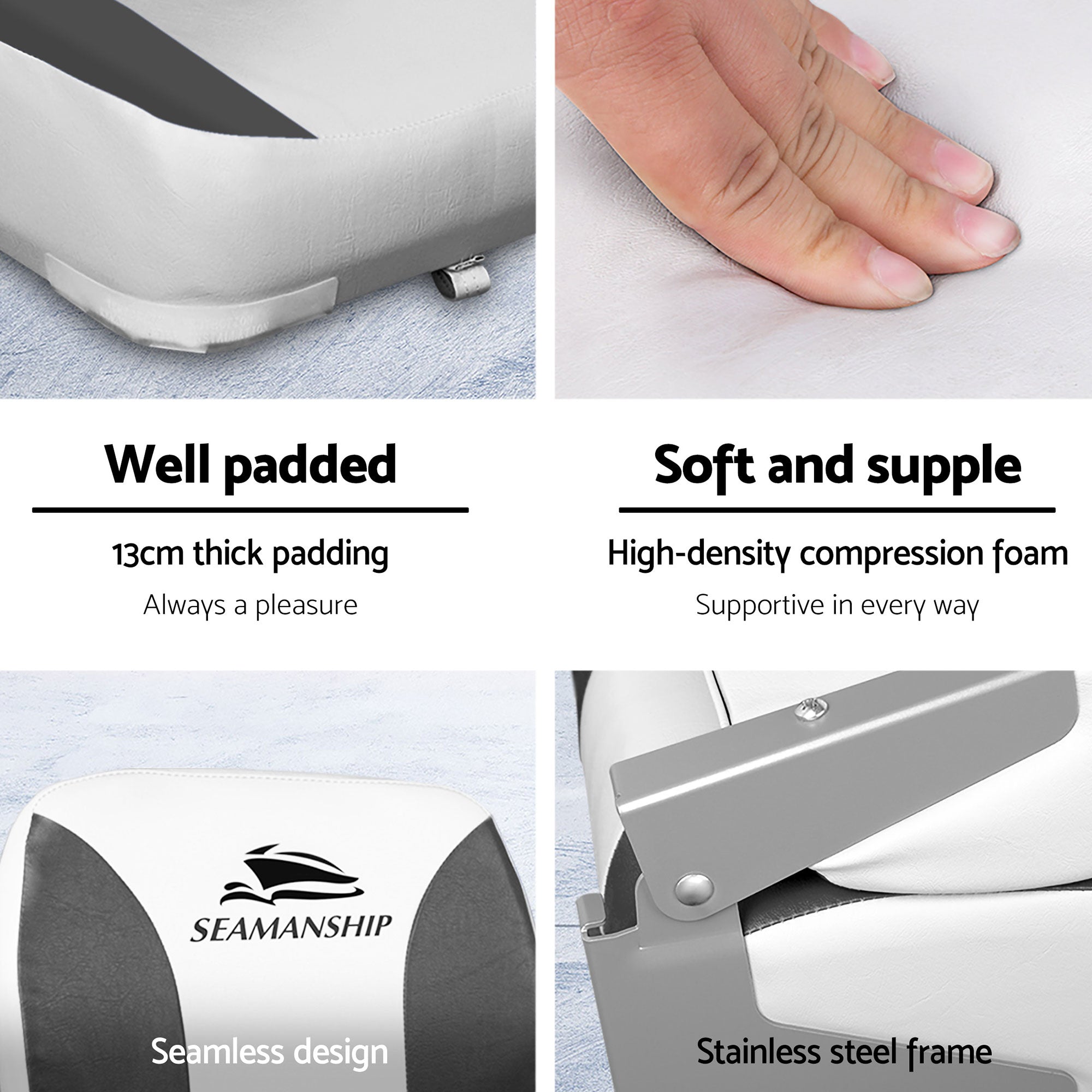 Boating Accessories: Seamanship 2X Folding Boat Seats with 2X Adjustable Pedestals 5575cm Marine Swivel Low Back 13cm Padding Charcoal