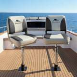 Boating Accessories: Seamanship 2X Folding Boat Seats with 2X Adjustable Pedestals 5575cm Marine Swivel Low Back 13cm Padding Charcoal