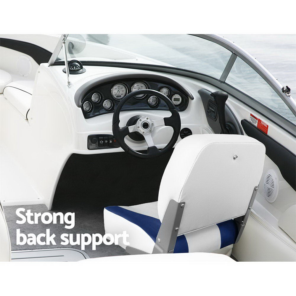 Boating Accessories: Seamanship 2X Folding Boat Seats Marine Swivel Low Back 13cm Padding White Blue