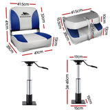 Boating Accessories: Seamanship 2X Folding Boat Seats with 2X Adjustable Pedestals 3446cm Marine Swivel Low Back 13cm Padding White Blue