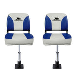 Boating Accessories: Seamanship 2X Folding Boat Seats with 2X Adjustable Pedestals 3446cm Marine Swivel Low Back 13cm Padding White Blue