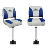 Boating Accessories: Seamanship 2X Folding Boat Seats with 2X Adjustable Pedestals 5575cm Marine Swivel Low Back 13cm Padding White Blue