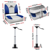 Boating Accessories: Seamanship 2X Folding Boat Seats with 2X Adjustable Pedestals 5575cm Marine Swivel Low Back 13cm Padding White Blue