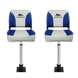 Boating Accessories: Seamanship 2X Folding Boat Seats with 2X Adjustable Pedestals 5575cm Marine Swivel Low Back 13cm Padding White Blue