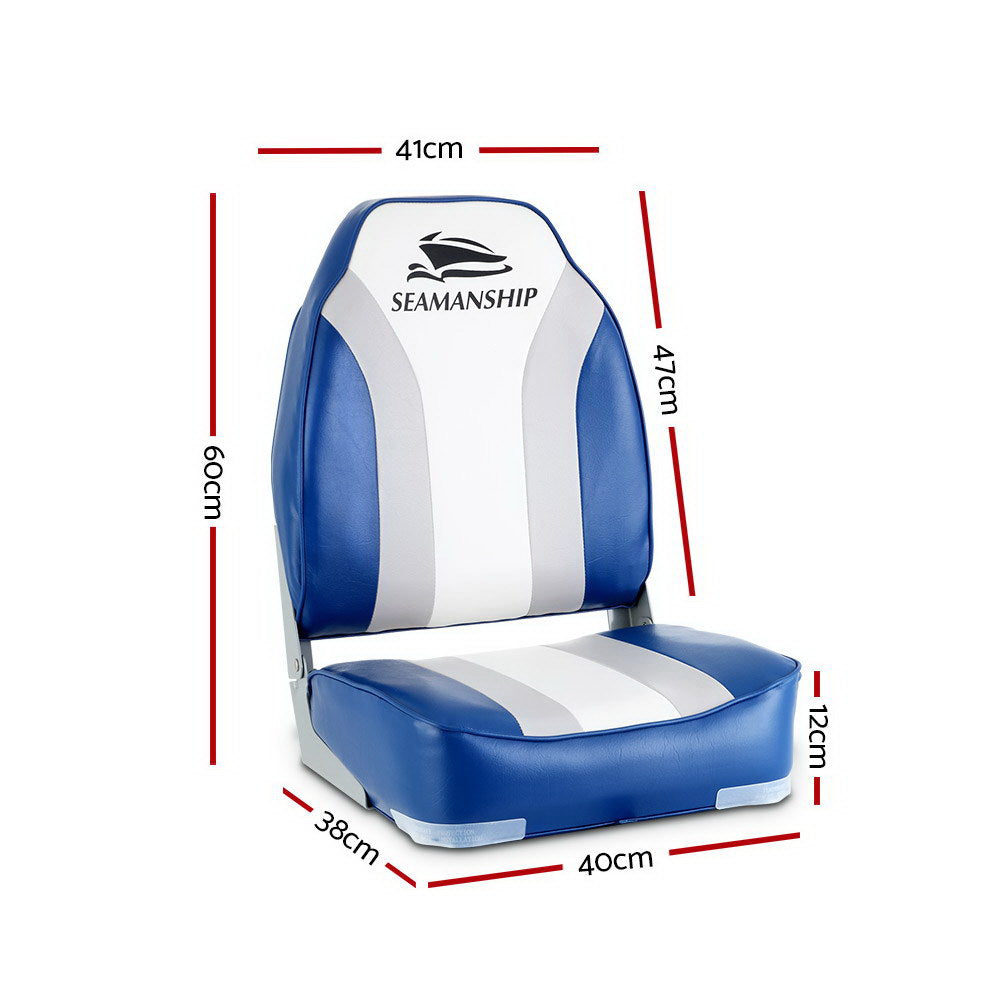 Boating Accessories: Seamanship 2X Folding Boat Seats Marine Seat Swivel High Back 12cm Padding Blue