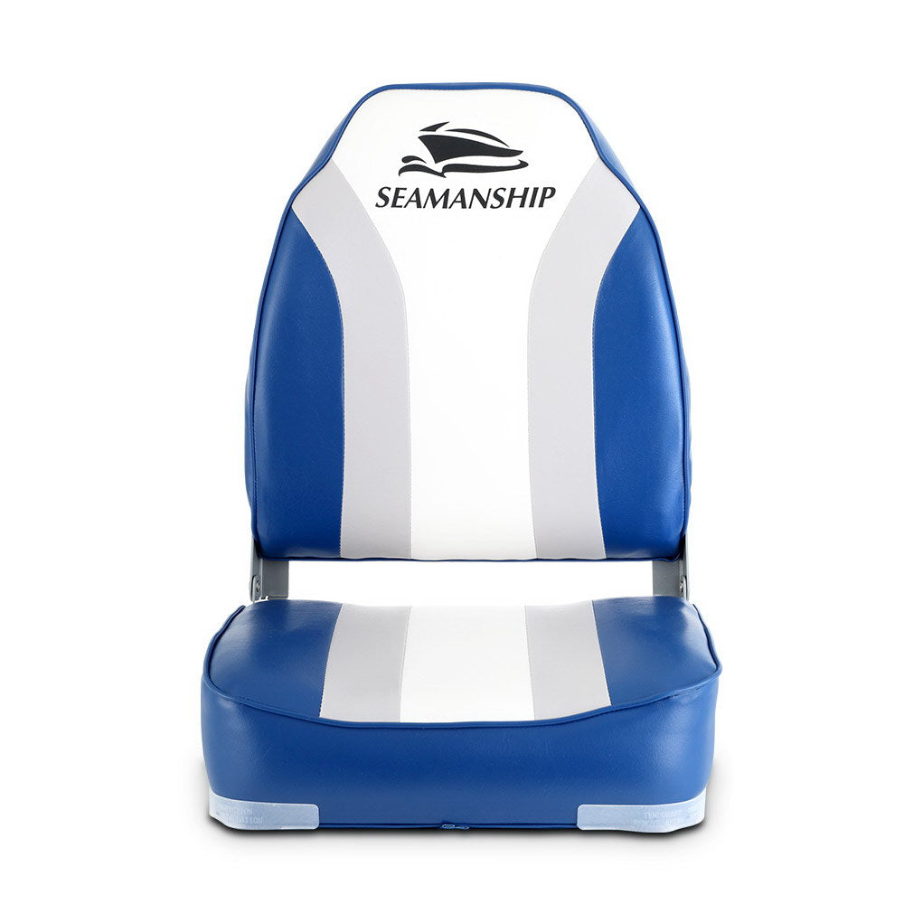 Boating Accessories: Seamanship 2X Folding Boat Seats Marine Seat Swivel High Back 12cm Padding Blue