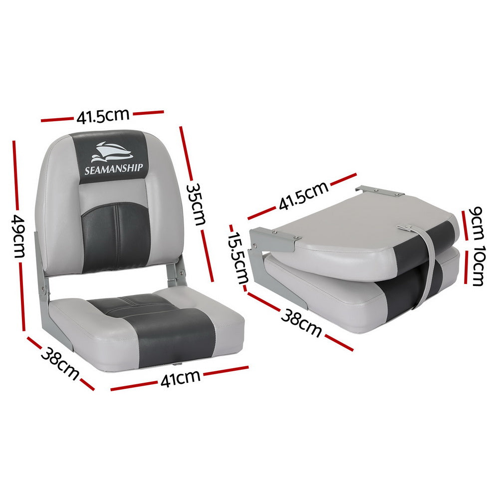 Boating Accessories: Seamanship 2X Folding Boat Seats Marine Swivel Low Back 10cm Padding Charcoal