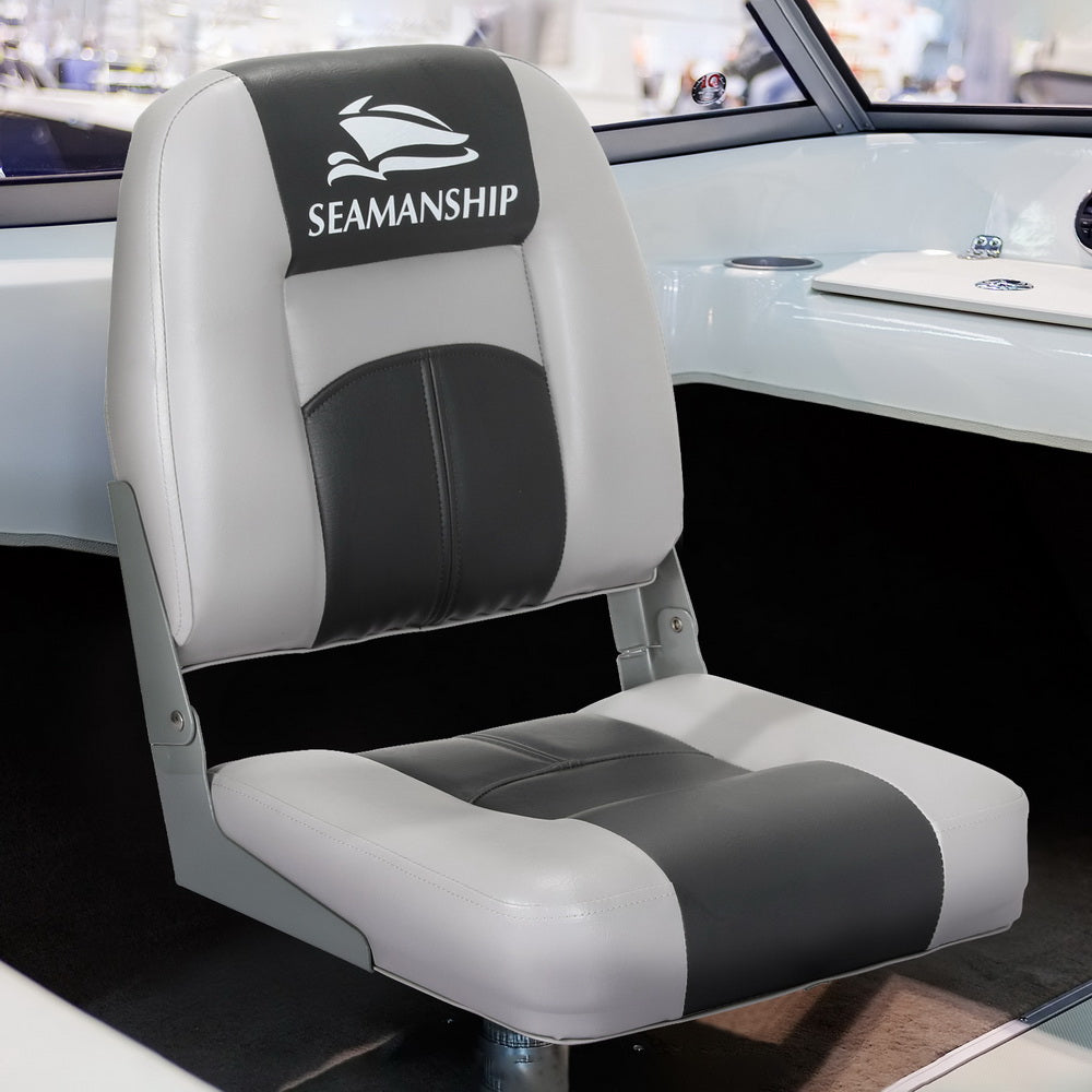Boating Accessories: Seamanship 2X Folding Boat Seats Marine Swivel Low Back 10cm Padding Charcoal