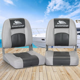 Boating Accessories: Seamanship 2X Folding Boat Seats Marine Swivel Low Back 10cm Padding Charcoal