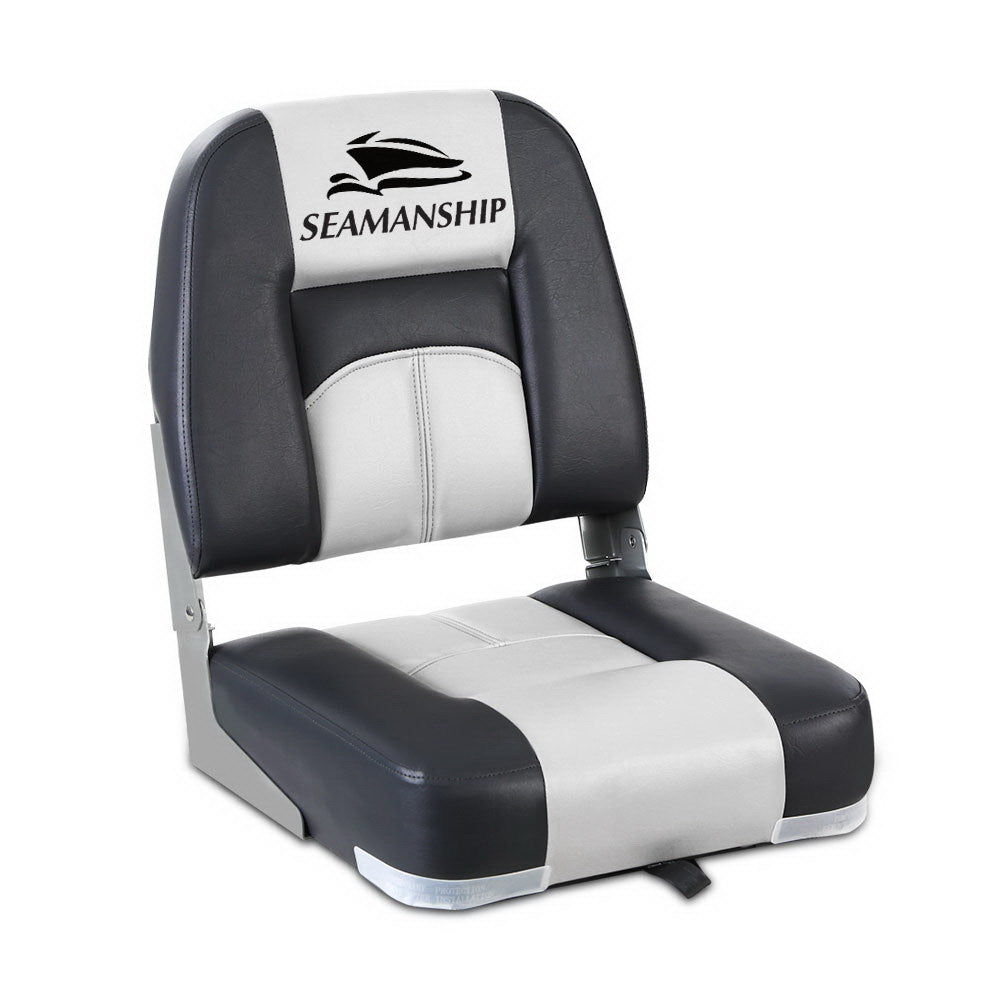 Boating Accessories: Seamanship 2X Folding Boat Seats Marine Seat Swivel Low Back 10cm Padding Grey
