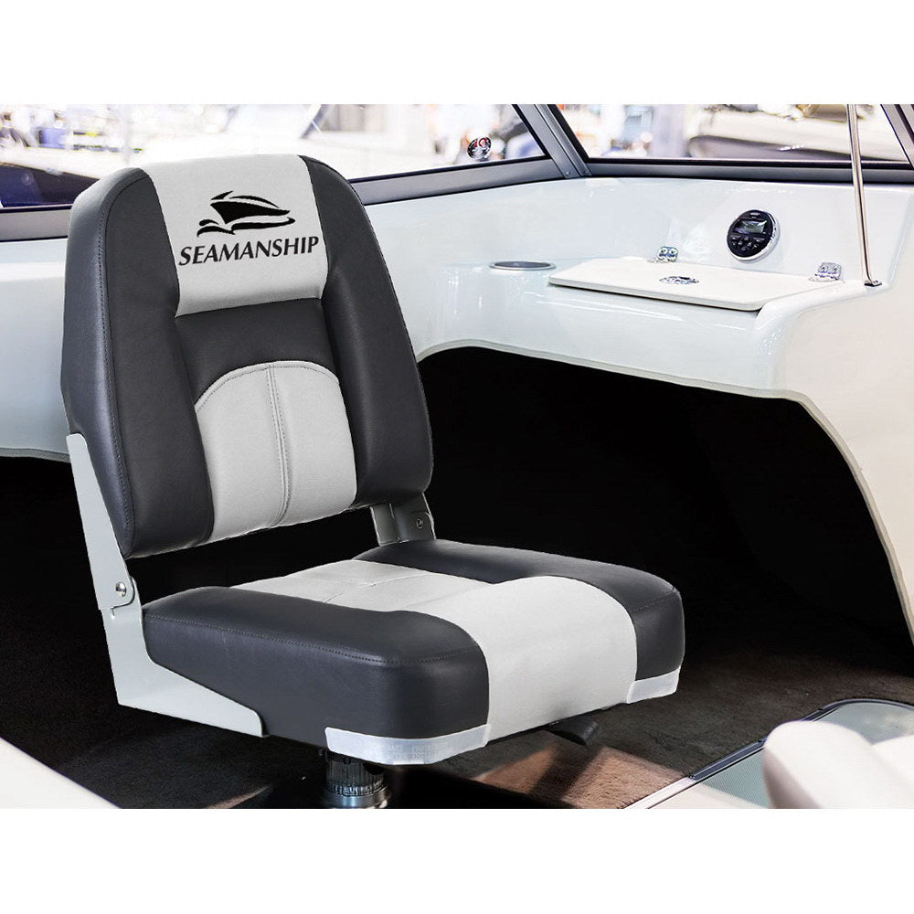 Boating Accessories: Seamanship 2X Folding Boat Seats Marine Seat Swivel Low Back 10cm Padding Grey