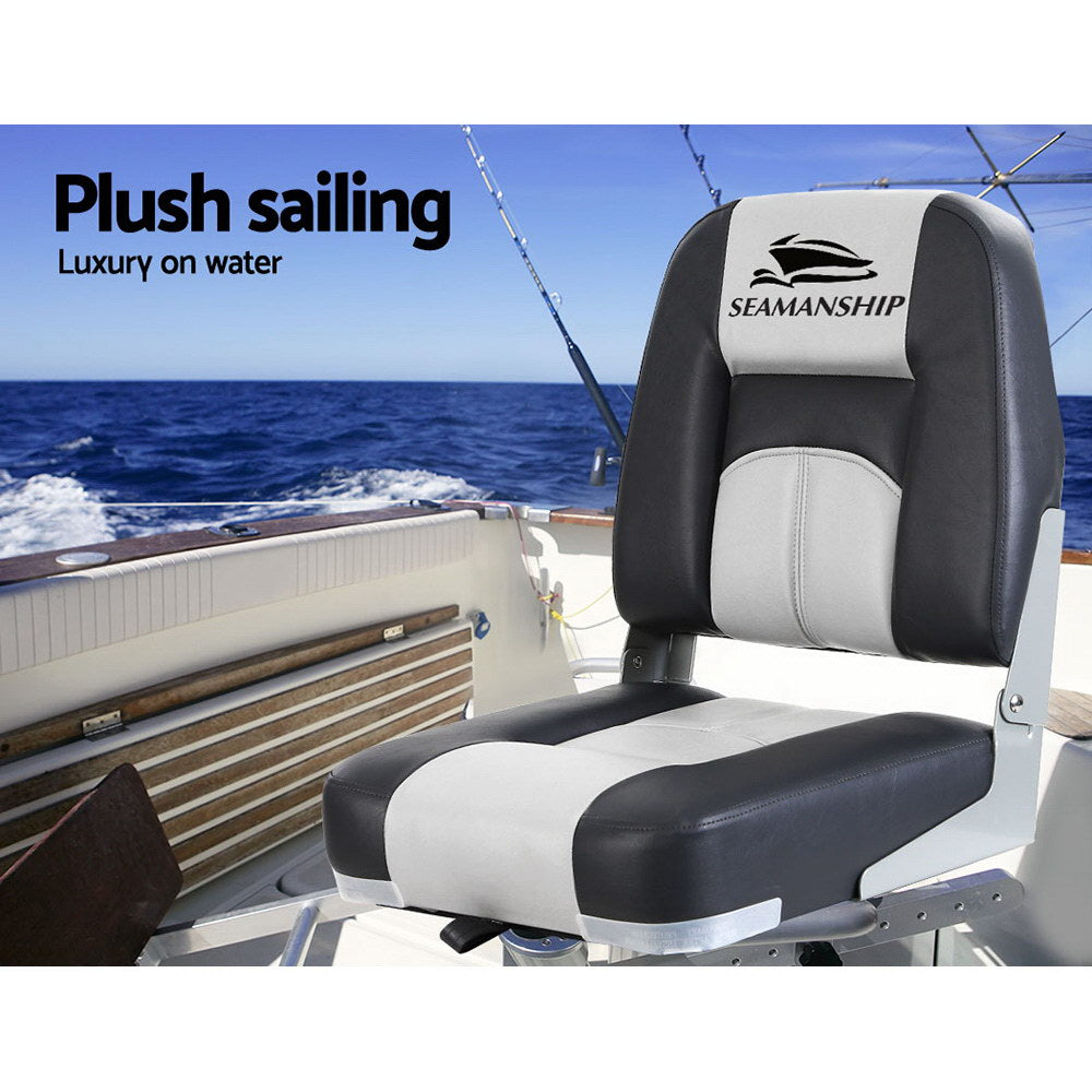 Boating Accessories: Seamanship 2X Folding Boat Seats Marine Seat Swivel Low Back 10cm Padding Grey