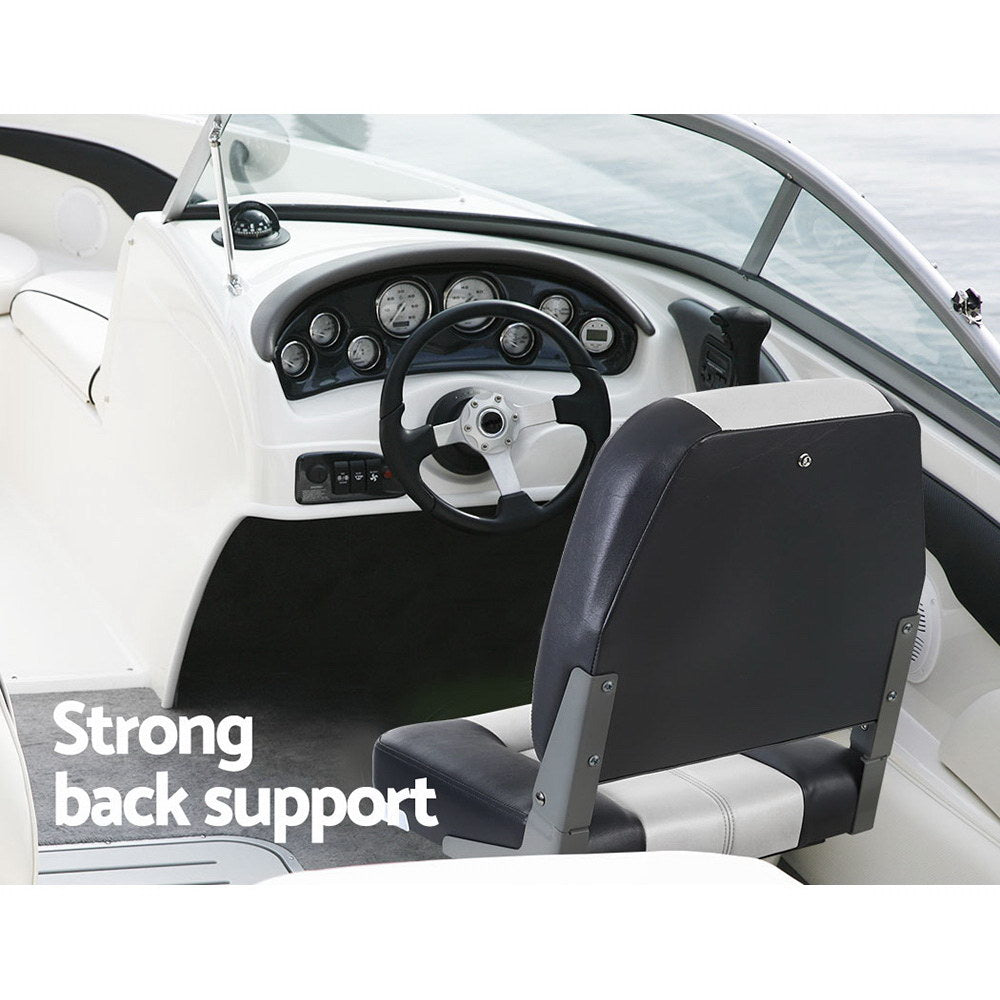 Boating Accessories: Seamanship 2X Folding Boat Seats Marine Seat Swivel Low Back 10cm Padding Grey