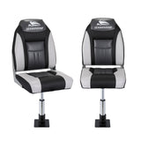 Boating Accessories: Seamanship 2X Folding Boat Seats with 2X Adjustable Pedestals 3446cm Marine Seat Swivel High Back 12cm Padding Black