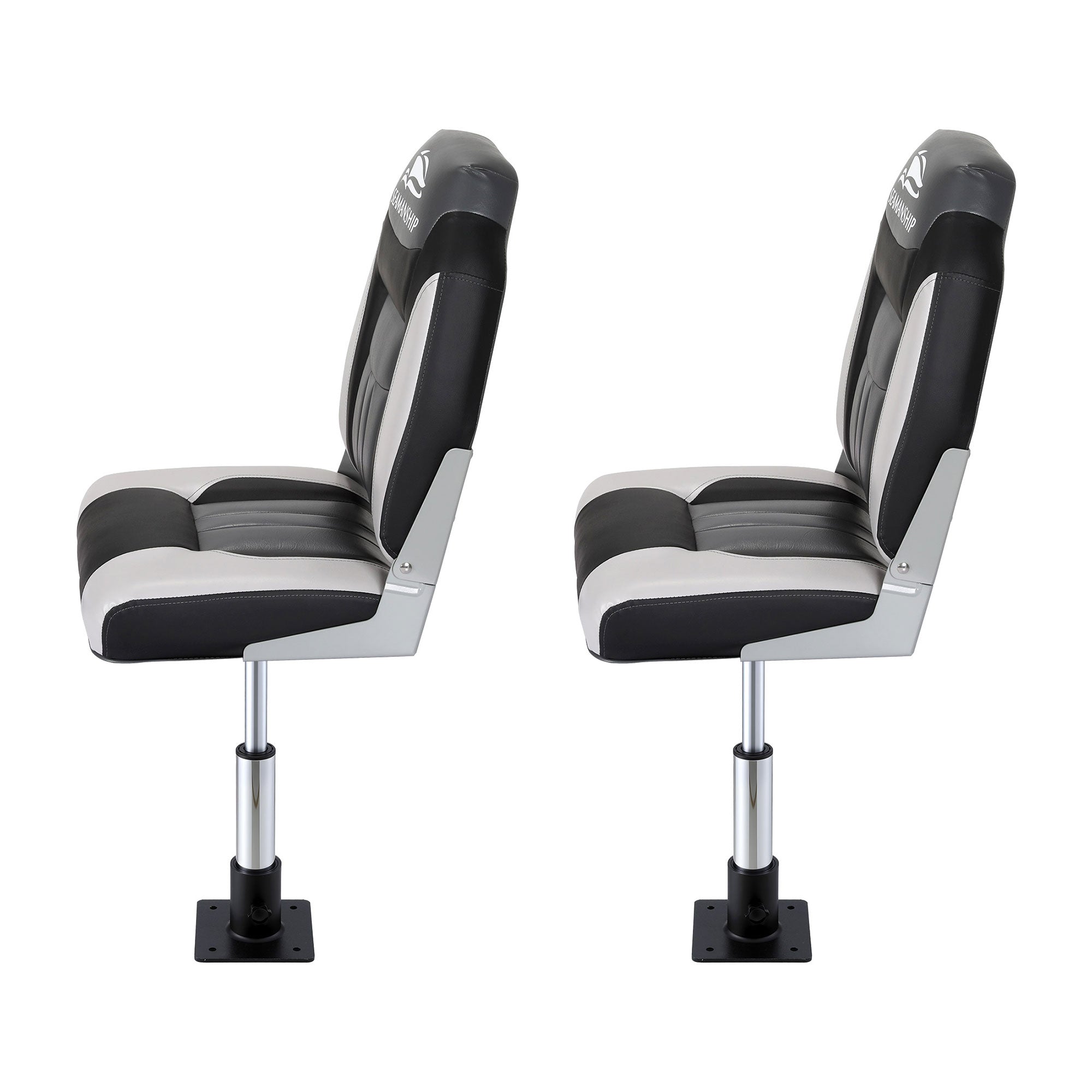 Boating Accessories: Seamanship 2X Folding Boat Seats with 2X Adjustable Pedestals 3446cm Marine Seat Swivel High Back 12cm Padding Black