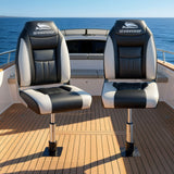 Boating Accessories: Seamanship 2X Folding Boat Seats with 2X Adjustable Pedestals 3446cm Marine Seat Swivel High Back 12cm Padding Black