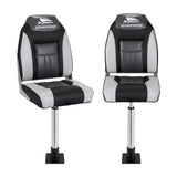 Boating Accessories: Seamanship 2X Folding Boat Seats with 2X Adjustable Pedestals 5575cm Marine Seat Swivel High Back 12cm Padding Black
