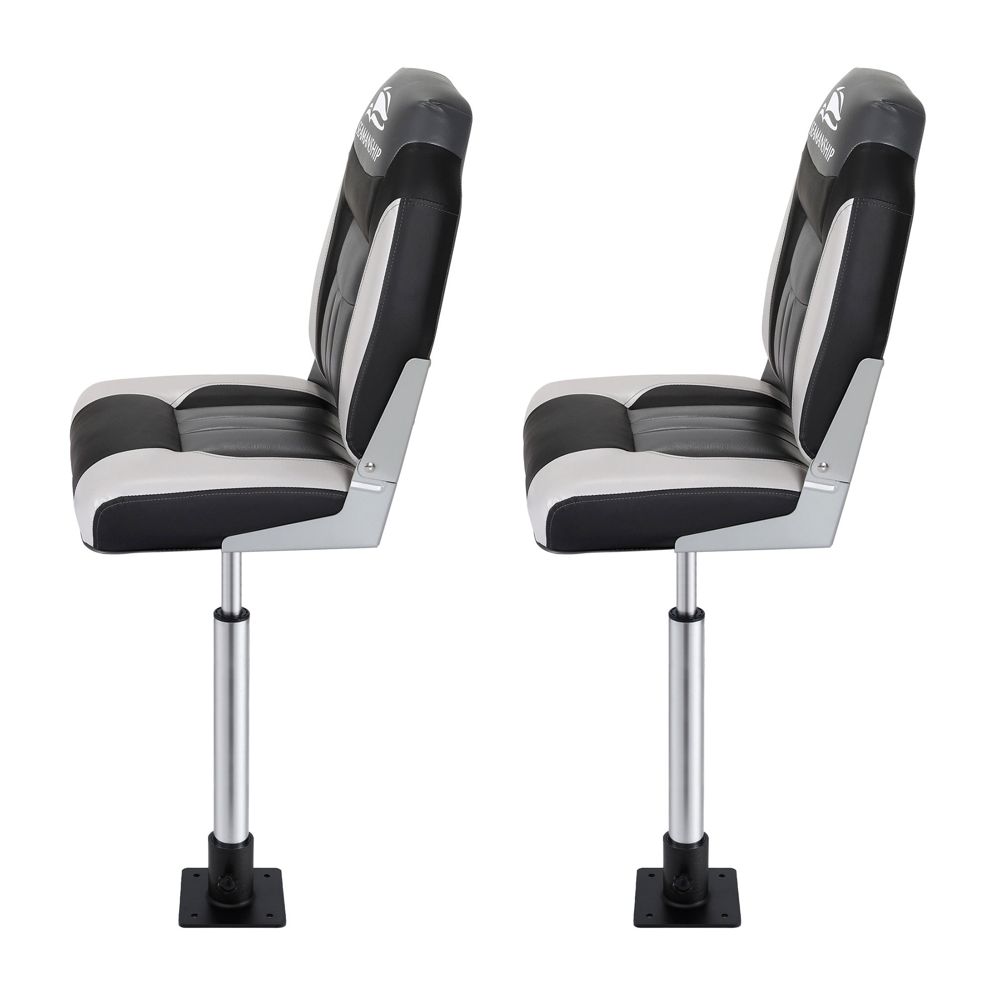 Boating Accessories: Seamanship 2X Folding Boat Seats with 2X Adjustable Pedestals 5575cm Marine Seat Swivel High Back 12cm Padding Black