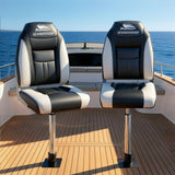 Boating Accessories: Seamanship 2X Folding Boat Seats with 2X Adjustable Pedestals 5575cm Marine Seat Swivel High Back 12cm Padding Black