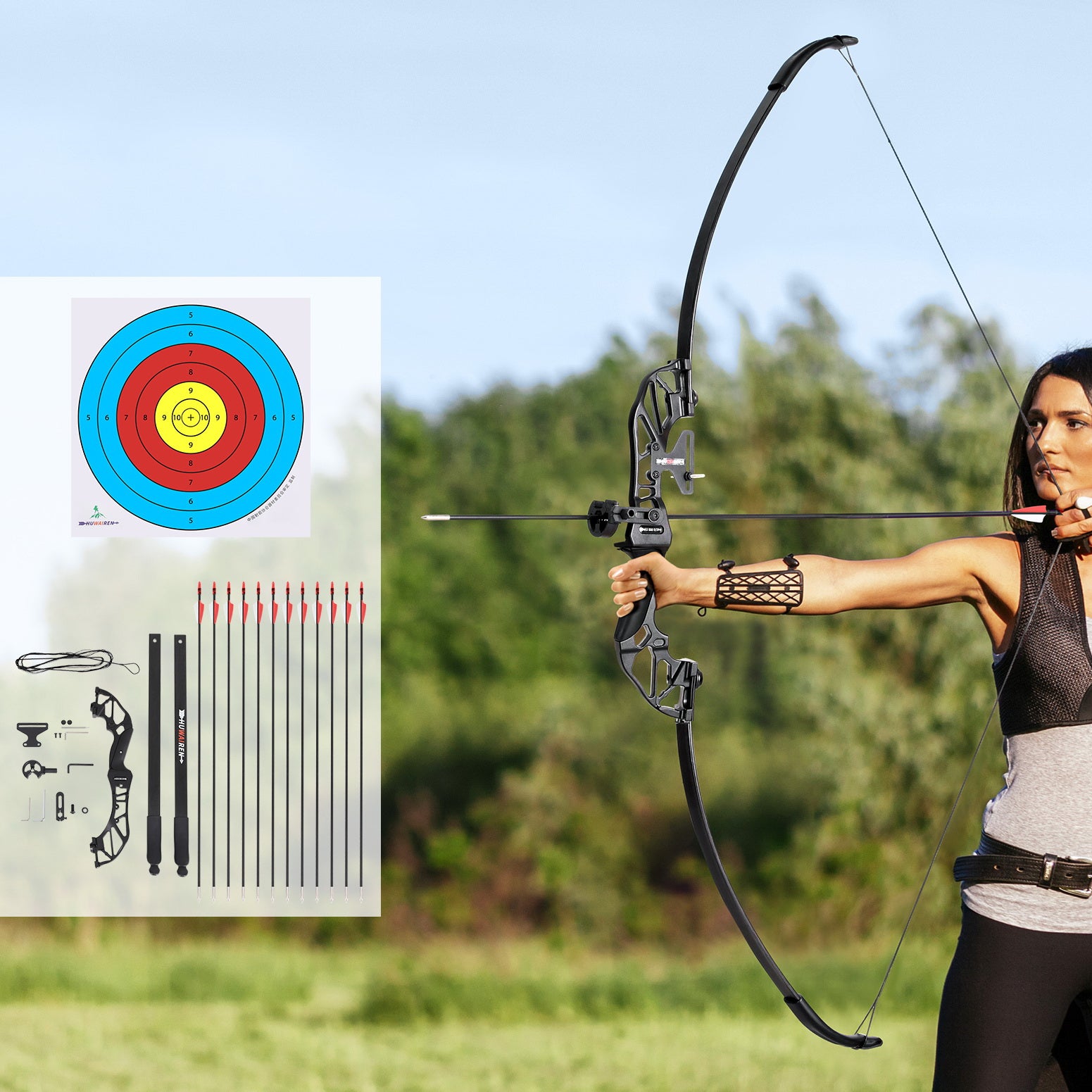 Outdoor Play Equipment: Everfit 55lbs Bow Arrow Set Recurve Takedown Archery Hunting for Beginner Red