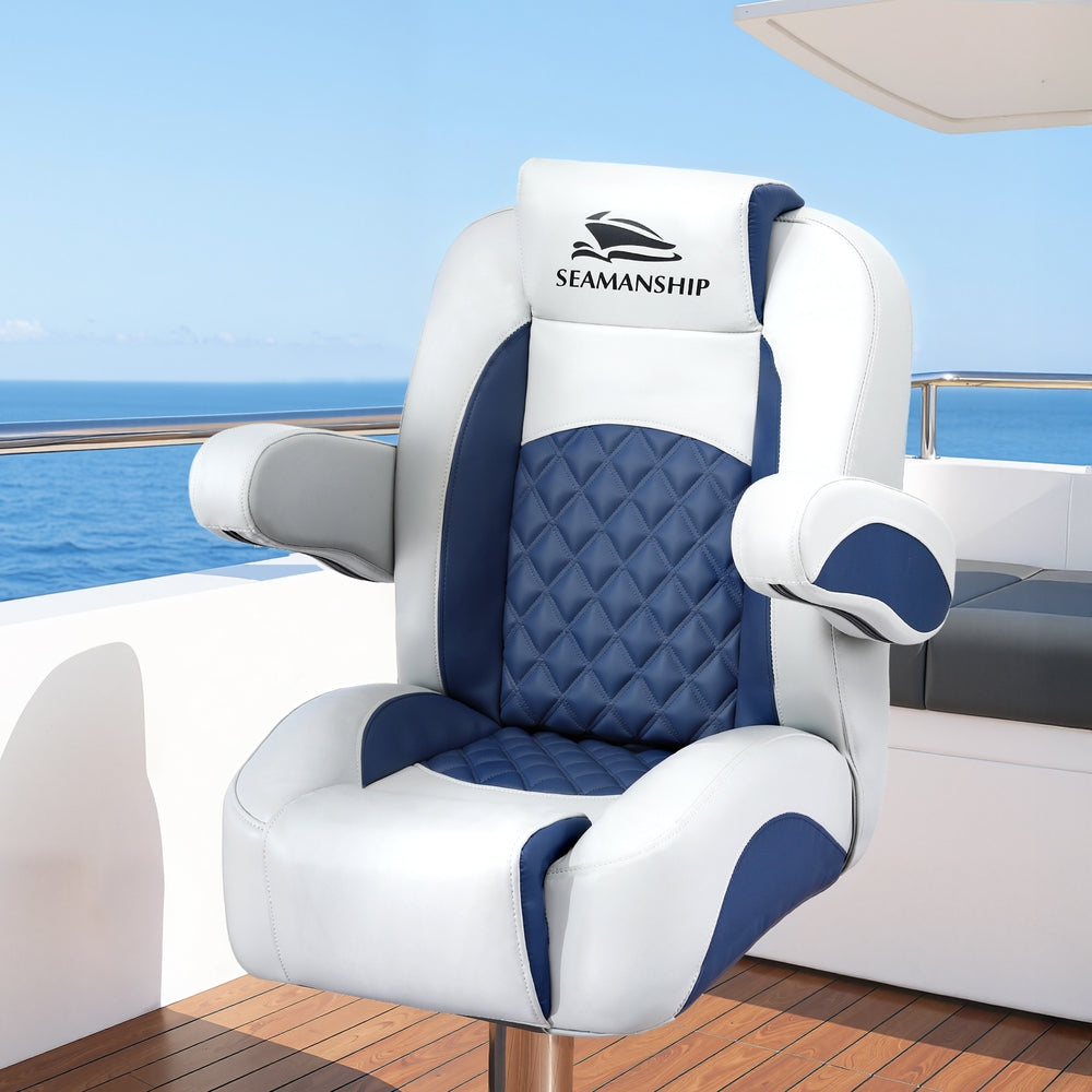Boating Accessories: Seamanship Reclining Captain Boat Seat 90°-155° Recline, 19cm Thick Cushion