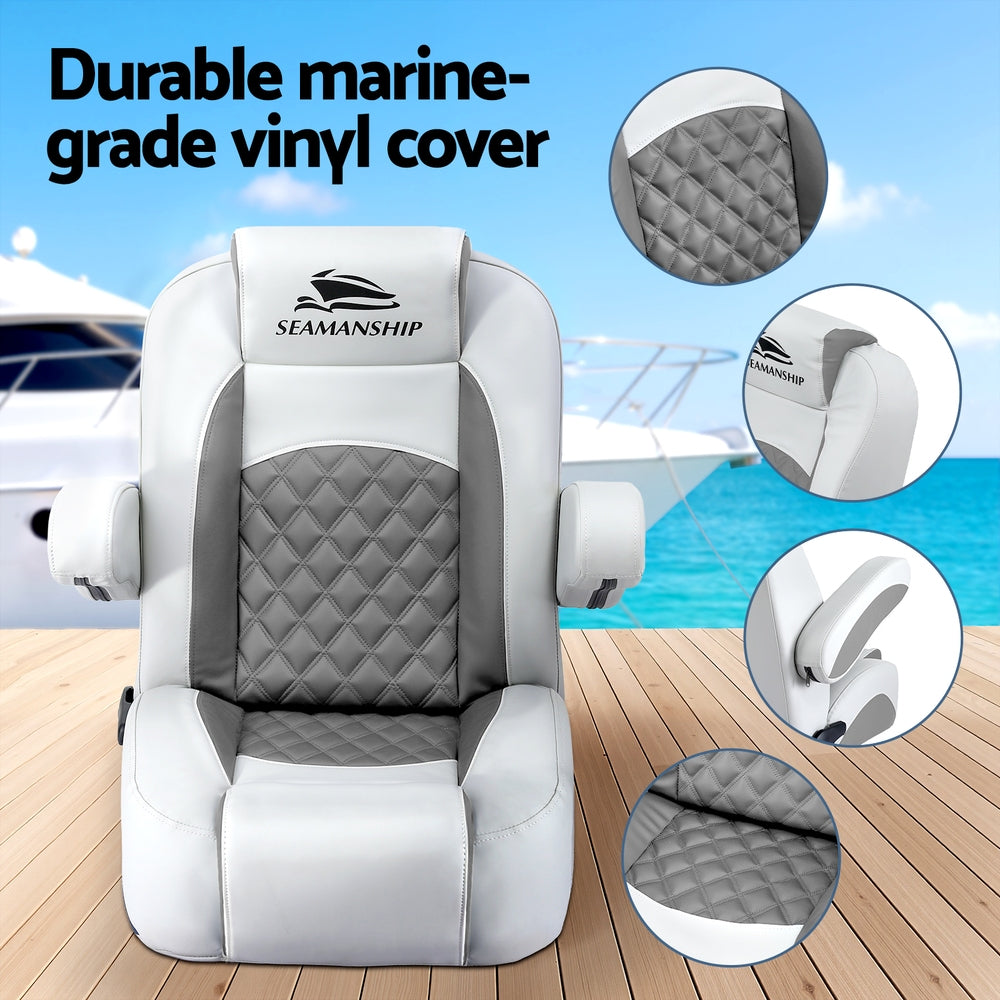 Boating Accessories: Seamanship Reclining Captain Boat Seat 90°-155° Recline, 19cm Thick Cushion