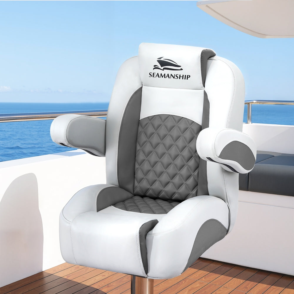 Boating Accessories: Seamanship Reclining Captain Boat Seat 90°-155° Recline, 19cm Thick Cushion