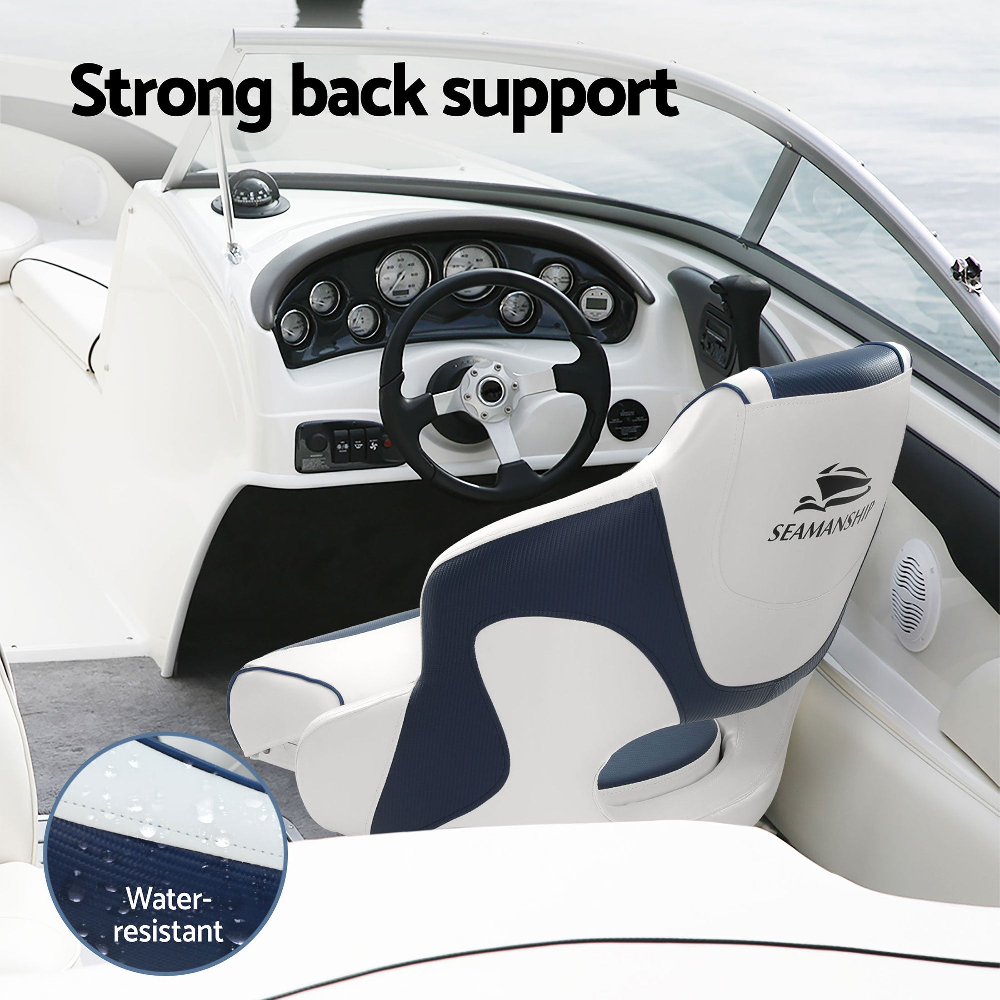 Boating Accessories: Seamanship Captain Bucket Boat Seats Flip Up Bolster Swivel 15cm Padding with Adjustable Pedestals 3446cm Blue