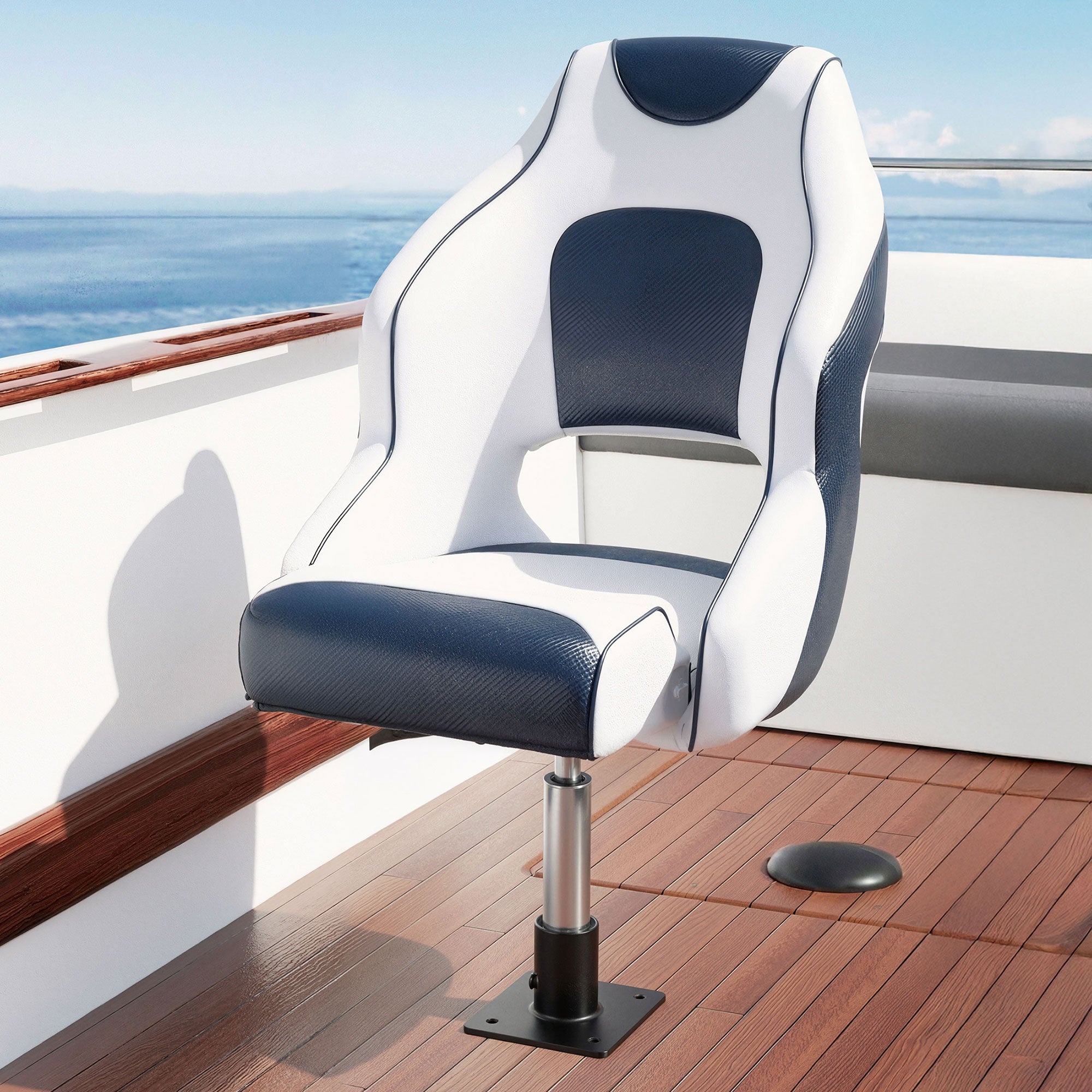 Boating Accessories: Seamanship Captain Bucket Boat Seats Flip Up Bolster Swivel 15cm Padding with Adjustable Pedestals 3446cm Blue