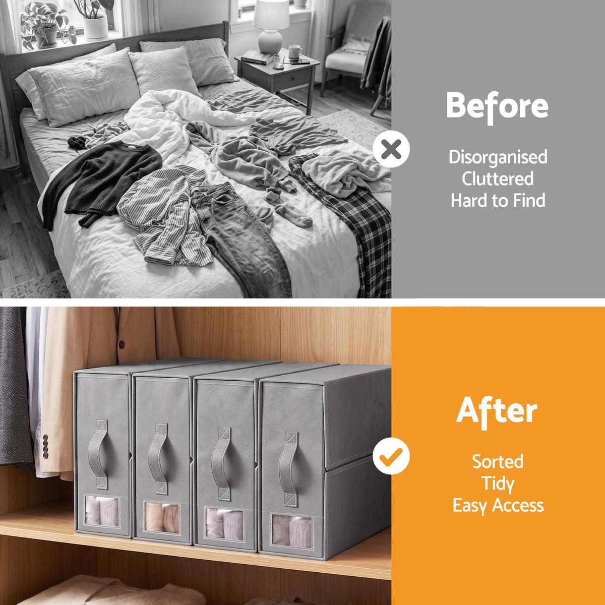 Artiss Bed Sheet Organisers Box Set 4Pcs Storage King Size, Grey